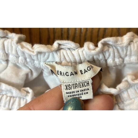 American Eagle White Daisy Crop Tank Top Size XS Summer Beach Ruffle - Picture 2 of 5